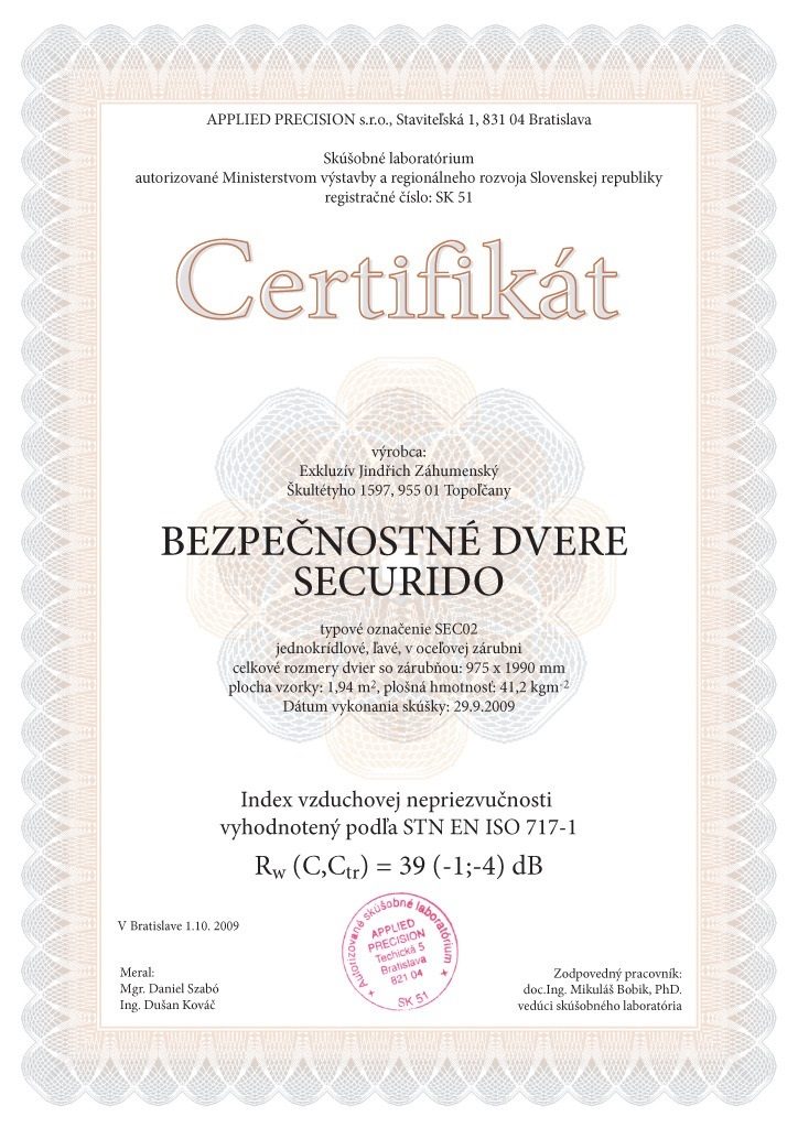 Certifikát Securido