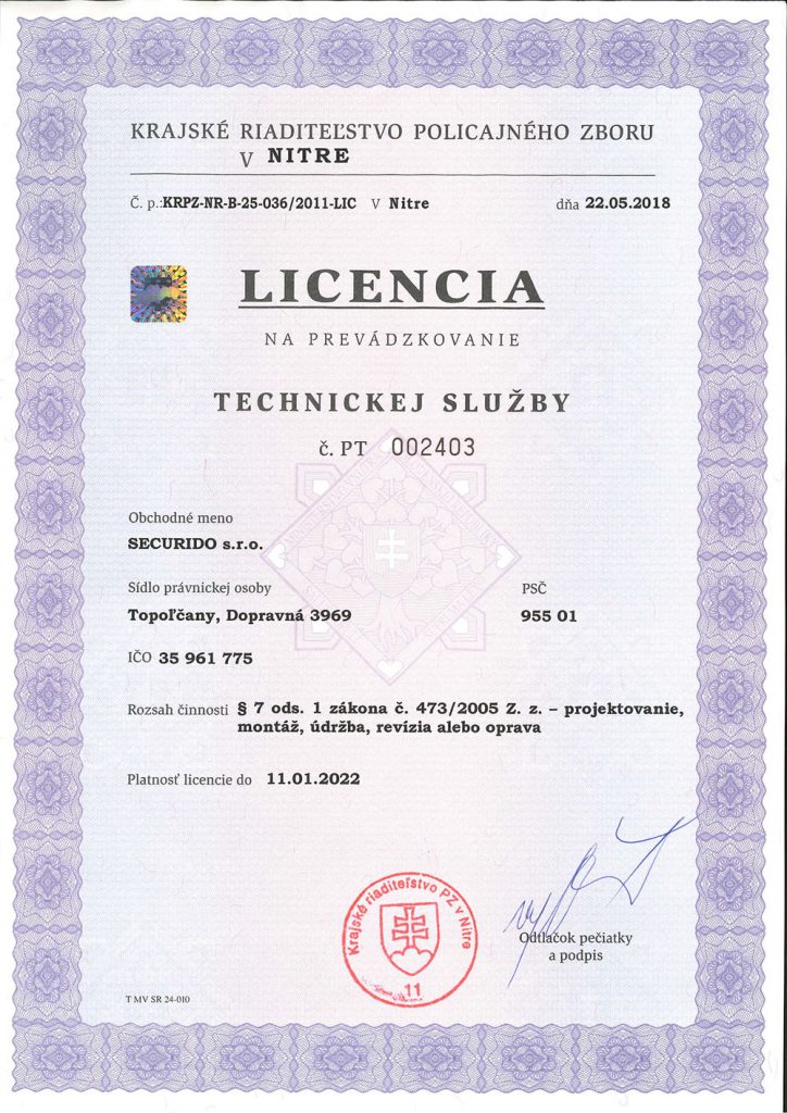 Licencia - certifikát